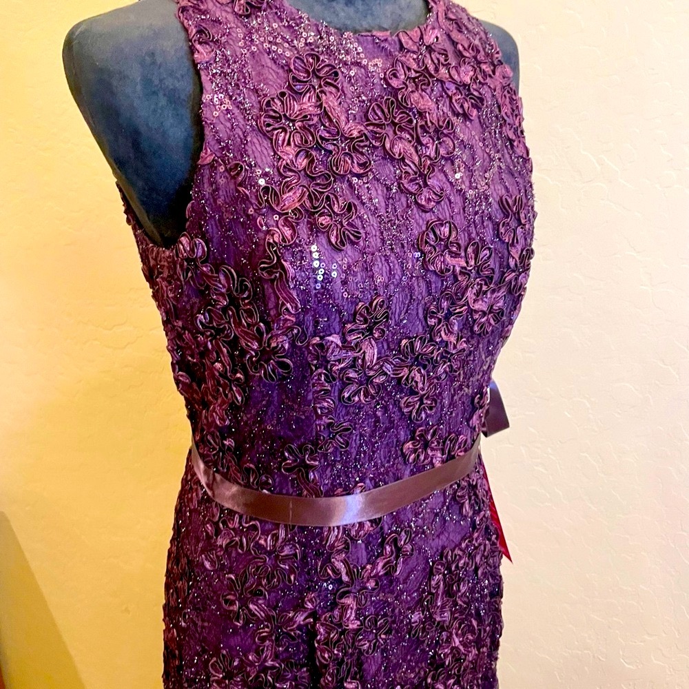 Tahari Deep Purple Lace Prom Dress